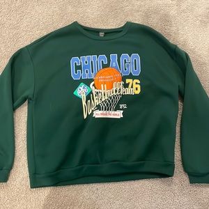 SHEIN dark green crew neck, basketball design